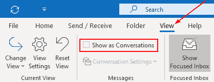 Как включить/отключить представление беседы в Outlook