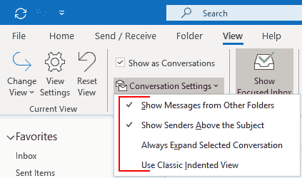 Как включить/отключить представление беседы в Outlook